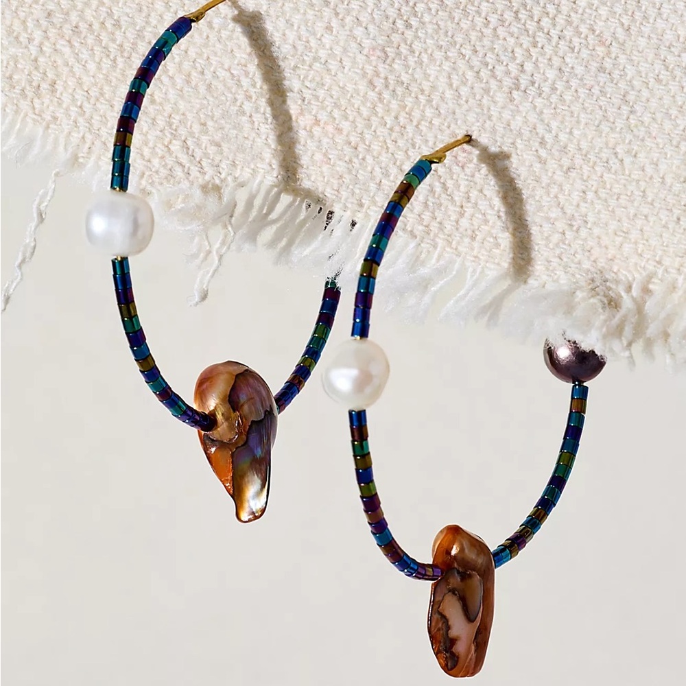 Free People Colorful Beaded Hoop Earrings